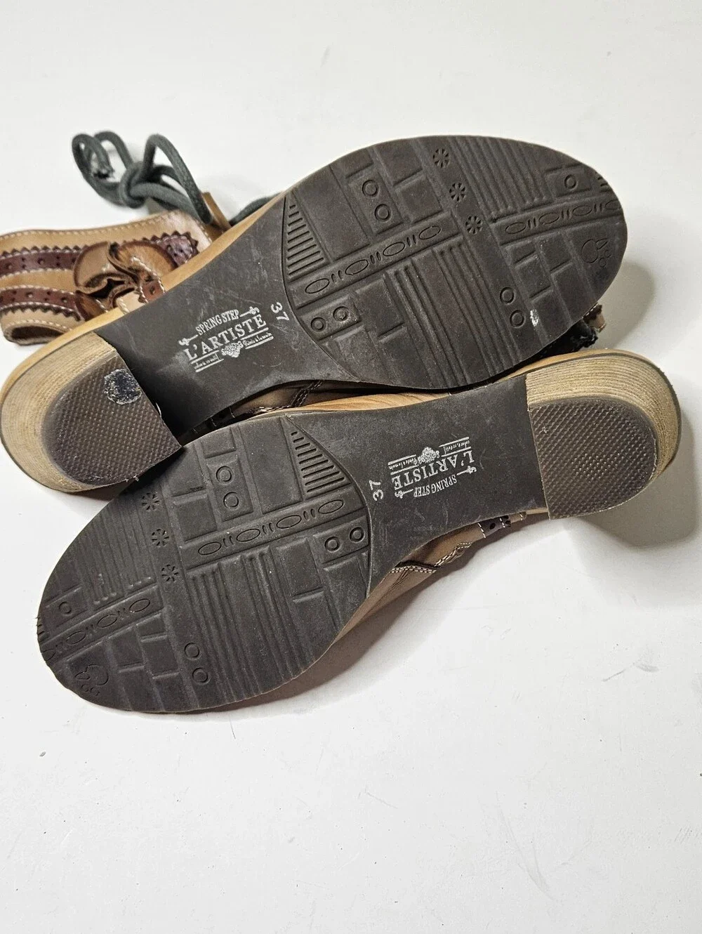 L'Artiste Spring Step Sandals Alejandra Lace Up Heeled Brown Tan  Leather 37 7